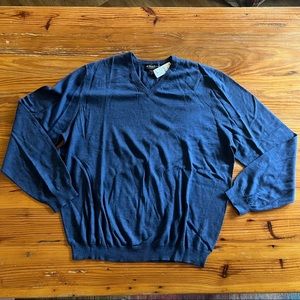 Brooks Brothers blue sweater Marino wool silk XXL NWT v neck